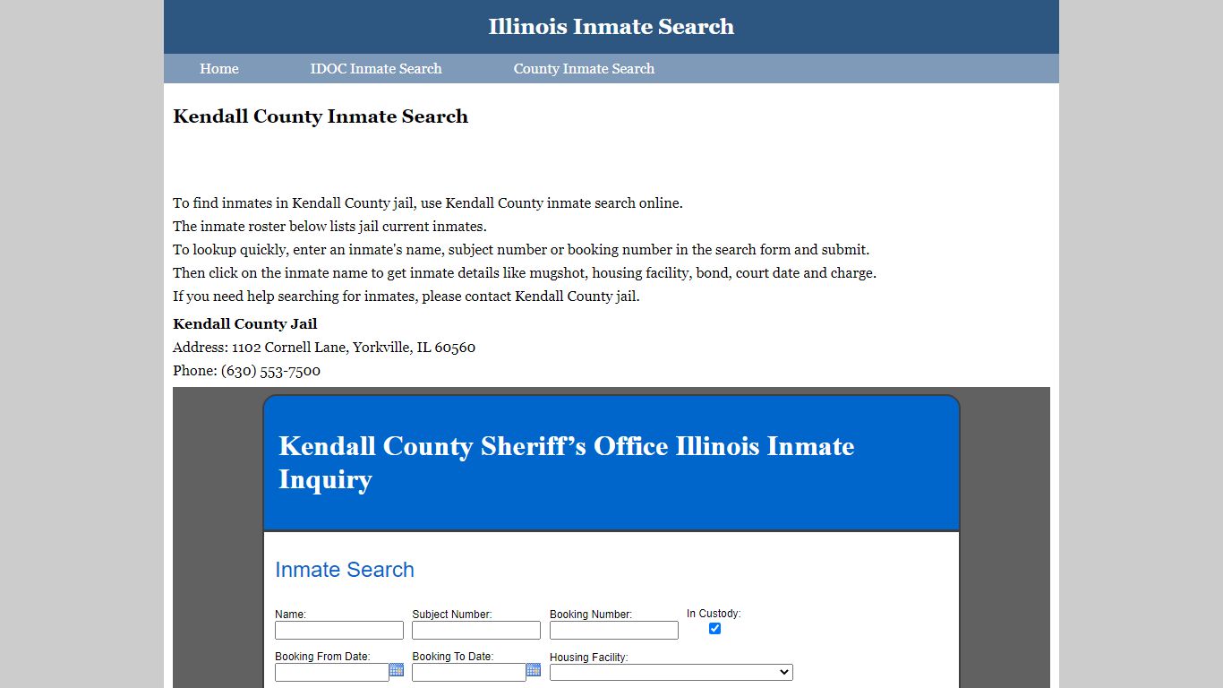 Kendall County Inmate Search